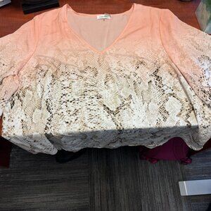 Calvin Klein Snakeskin Print Blouse | Peach & Cream | Size 3X